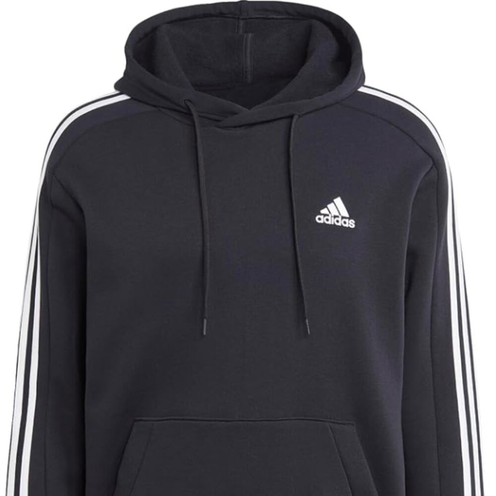 Adidas Men’s Black And White Stripes Hooded Pullover Sweatshirt.  Size SM